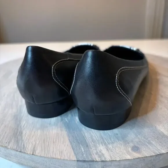 Salvatore Ferragamo Black Leather Gancini Loafers 7.5 B Italy Stitch Flats - Picture 8 of 11